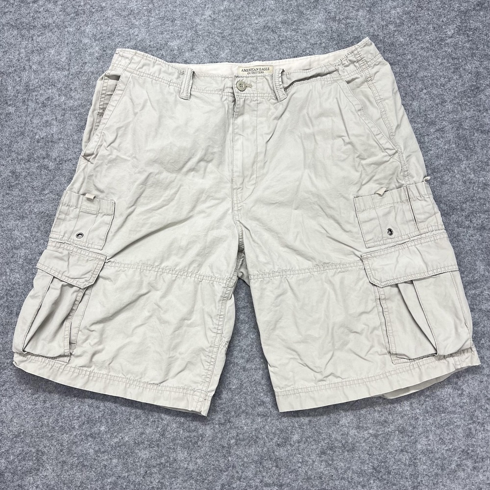 American Eagle Outfitters Mens Cargo Shorts 36 Beige Canvas Utility Y2K 01977